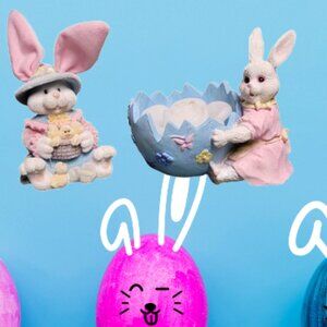 Adorable Bunny Resin Figurines with Pastel Colors